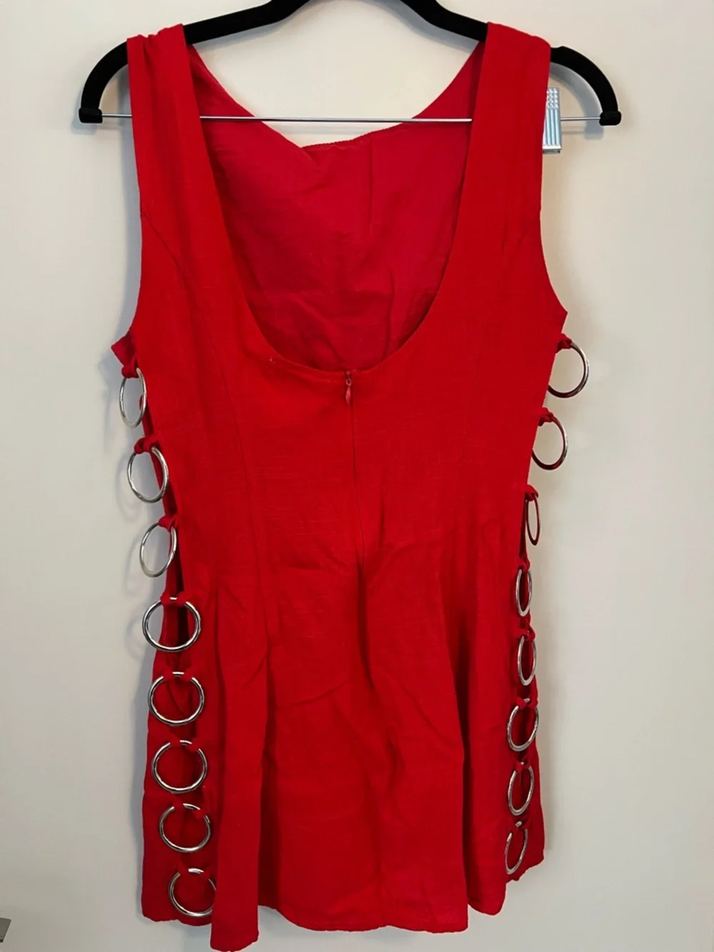 Red Mini Dress with Side Ring Detail - Picture 6 of 7
